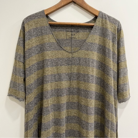 We the Free striped oversized tunic shirt army green gray raw hem size small - Picture 3 of 9